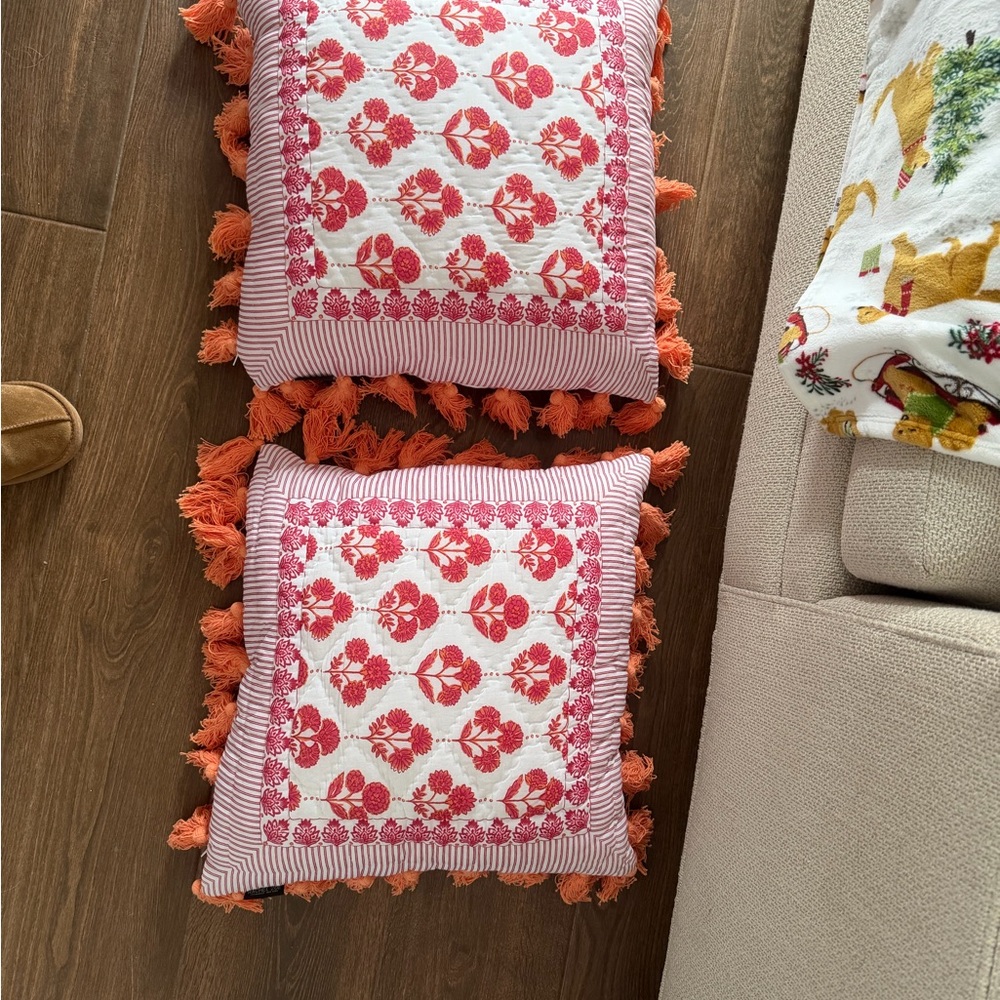 Rachel Zoe Striped Red and Orange Pillow Set